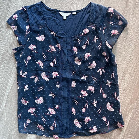 LC Lauren Conrad Tops - LC Lauren Conrad Floral Swiss Dot Chiffon Layered Top - XXL